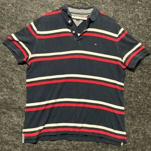 Tommy Hilfiger Men's Polo with Red and White Stripes